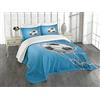 ABAKUHAUS Calcio Set Copriletto Trapuntato, Obiettivo palla in rete, Decorativo, 3 Pezzi con 2 Federe Cuscini, 220 x 220 cm, Nero Grigio Chiaro Blu