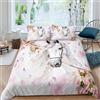 Homemissing Bianco Cavallo Copripiumini Ragazze Chic Rosa Floral Fiore Set Copripiumino 135x200cm Acquerello Animale selvatico Design Copripiumone per Bambini Fauna selvatica Copripiumino