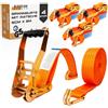 KODIAK STRAPS 4 Cinghie di Tensione 8m x 4000kg con Cricchetto e Ganci - Cinghie a Cricchetto da 50mm - Cinghia Arancione per la Sicurezza del Carico - Certificato TÜV/GS e secondo DIN EN 12195-2 - KODIAK STRAPS