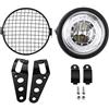 Qiilu 6.5 Faro da moto rotondo LED faro con griglia coperchio laterale con supporto per Cafe Racer