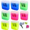 Icyowls 8 pezzi 4 colori temperamatite con contenitore, doppio foro con coperchio, per matite spesse e sottili, scuola, ufficio, casa, compatto per bambini, design antisgocciolamento, facile da pulire