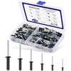 Nadisean 225 pezzi Rivetti a Strappo in Alluminio, 6 Misure Rivetti Metallo Neri, Rivetti Alluminio M3.2/M4/M5, Rivetti Neri 3.2/4/5mm, Rivetti in Alluminio con Scatola per Metallo, Legno
