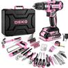 DEKO Cassetta Attrezzi Completa Rosa con Trapano Avvitatore Batteria 20V, 186 Pezzi, Set Completo di Punte