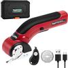 PAHTTO Taglierina elettrica per cartone 4 V, 320 giri/min, senza fili, universale, con 2 lame e caricabatterie, per carta, cartone, moquette, pelle, tessuto (rosso)