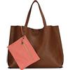 Scarleton Elegante borsa tote reversibile per donna, borsa a tracolla in pelle vegana, borsa hobo, borsa a cartella, marrone/rosa corallo, H18420452