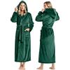 NY Threads Accappatoio da donna in pile con cappuccio in peluche lungo, da spa, Prugna, S