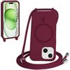 FMPCUON FNPCUON Cover Magnetica Silicone per iPhone 15 Plus con Cordino,Compatibile con MagSafe,Custodia con Laccio Collana Tracolla Collo Sottile TPU Antiurto Protettiva Case con Corda.Rosso