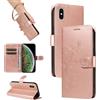 SRISHP Cover per iPhone XS/iPhone X, Magnetica Cover a Libro con Slot per Schede, Custodia in PU Pelle Portafoglio per iPhone XS/iPhone X, Oro Rosa