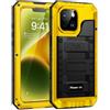 Lanhiem Cover per iPhone 14 IP68 Impermeabile, Metallo 360°Completa Waterproof Case con Protezione Schermo, Militare Antiurto Armor, Subacquea Antipolvere Custodia per iPhone 14, Giallo