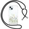 Yoedge Cover con Cordino per iPhone 15 6,1, Custodia Trasparente con Aesthetic Disegni Floreale 2, Sottile Morbido TPU Silicone + PC Antiurto Protettiva Case con Collana Tracolla Laccio Collo