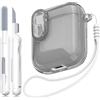 MHYALUDO Custodia per Airpods 1a/2a Gen con Chiusura di Sicurezza, Compatibile con Airpods 1a/2a（2016/2019）, Custodia Trasparente Morbida Antiurto con Penna per la Pulizia del Cordino,Nero