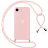 Oelrstfe Cover per iPhone 16e con Cordino,Custodia Silicone Morbido Sottile con Motivo Cuore e Collana Laccio Tracolla,Antiurto Antigraffio Corda Collo Regolabile Protettiva Case,Rosa