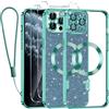 Kokio Glitter Magnetica Cover per iPhone 11 Pro Max con Cordino, Compatibile con MagSafe, Brillantini Sottile Silicone TPU Antiurto Custodia per iPhone 11 Pro Max con 2 Vetro Temperato Bumper, Verde