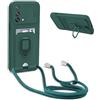 BGHHEU Cover con Cordino per Oppo A74 4G,Custodia con Collana Collo Silicone Antiurto Case,Protezione Fotocamera Slot Carte 360° Anello Supporto,Silicone Case,Verde