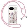 Yoedge Cover con Cordino per Google Pixel 9 5G 6,3, Trasparente Aesthetic Disegni Fiori Custodia con Collana Tracolla Laccio Collo, Sottile TPU Bumper Silicone + PC Antiurto Protettiva Case,03