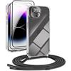 DiDaDi 5 in 1 Cover per iPhone 15 con Cordino, Trasparente Custodia con Laccio Collo Tracolla Corda Cinghia, Ultra Sottile Morbido TPU Silicone Antiurto AntiGraffio Case, Oro