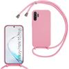 FERLAN Custodia per Samsung Galaxy Note 10 Plus Cover con Cordino,Rosa Silicone Antiurto TPU Morbido Case Corda Collana Necklace Regolabile Stylish con Catena Ultra Sottile Cover per Galaxy Note 10 Plus,Rosa