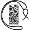 ZhuoFan Custodia con Cordino per iPhone 15 Pro Max 6,7, Trasparente Aesthetic Modello Leopardo Disegni Cover con Collana Nero Antiurto Case Regolabile Cellulare Girocollo per Femmina, 03