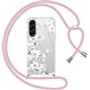 Yoedge Cover con Cordino per Samsung Galaxy A26 5G 6,64, Trasparente Aesthetic Disegni Fiori Custodia con Collana Tracolla Laccio Collo, Sottile TPU Silicone + PC Antiurto Case per Samsung A26,05