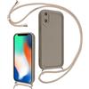 Coalbooliy Cover per iPhone X/XS 5,8 con Cordino per Cellulare, Custodia Silicone con Regolabile Collana Sottile Morbida Case Protezione della fotocamera Antiurto con Necklace per iPhone XS, Cachi