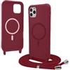 Bigcousin Magnetica Cover con Cordino per iPhone 11 Pro Max,[Compatibile con MagSafe], Cover in Silicone, Regolabile Cordino da Collo Nylon Catena Collana Tracolla,Rosso