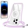Jrkvniv Magnetica Trasparente Cover per iPhone 14 Pro con Cordino,Compatibile con Magsafe,Trasparente Ultra Sottile Silicone TPU Antiurto Custodia con Collana Laccio rimovibile per iPhone 14Pro, Viola