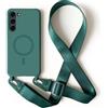 2NSPDRGNI Magnetica Cover con Collana Compatibile con Samsung Galaxy S23 Plus,Case con Laccio per Il Collo Custodia con Cordino,Verde scuro
