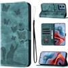 LSPCASA Custodia Per Motorola Moto G34 6.5 Pollici Materiale in Pelle PU Cover Motorola G34 5G Con Slot Per Schede Reticolo Della Farfalla Del Gatto Cover Motorola G34 Verde