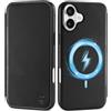 SHIELDON Custodia Sottile per iPhone 16 Plus 5G, Cover a Libro Caso Magnetico Vera Pelle Leggero Portafoglio [Blocco RFID][Slot Schede] Compatibile con iPhone 16 Plus (6.7 pollici, 2024), Nero Retrò