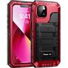 Lanhiem Cover per iPhone 13 IP68 Impermeabile, Metallo 360°Completa Waterproof Case con Protezione Schermo, Militare Antiurto Armor, Subacquea Antipolvere Custodia per iPhone 13, Rosso