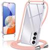 Coiwxmoi Cover per Samsung Galaxy A14 5G con Cordino 6,8,Trasparente Custodia con Laccio Tracolla Corda Catena Cinghia,Ultra Morbido Silicone TPU Antiurto Case per Samsung A14 5G, Oro Rosa