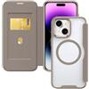 HAONANDE Magnetica Cover Per iPhone 13 / iPhone 14, Custodia Pelle PU Flip Compatibile con MagSafe, slot per carte, blocco RFID, Pportafoglio Protettiva Antiurto Trasparente Case Cachi