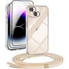 DiDaDi 5 in 1 Cover per iPhone 15 con Cordino, Trasparente Custodia con Laccio Collo Tracolla Corda Cinghia, Ultra Sottile Morbido TPU Silicone Antiurto AntiGraffio Case, Nero