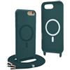 YFSYLL Magnetica Cover per iPhone SE (2022/2020) / iPhone 8/7 con Cordino,Compatibile con MagSafe,Silicone Case con Regolabile Cordino da Collo Nylon Catena Collana Tracolla - Verde