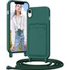 Vauki Cover per iPhone XR con Cordino Porta Carte, Morbido TPU Silicone Case con Laccio Tracolla, Regolabile e Rimovibile, Antiurto AntiGraffio Case per iPhone XR,Verde Scuro