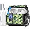 R-fun Compatibile con AirPods Pro 2 generazione (coperchio pop-up auto) con kit di pulizia, per Airpods Pro 2/1 gen (2023/2022/2019), per custodia Airpods Pro (USB-C/Lightning),Pioggia Camouflage