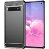 owlhold Cover per Samsung Galaxy S10, Custodia Spazzolata e Fibra di Carbonio Morbido Silicone TPU Slim Fit Case, Antiurto, Antigraffio, Antiscivolo, Protezione Grado Militare, Nero