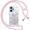 Yoedge Cover con Cordino per Xiaomi Redmi Note 13 Pro Plus 5G 6,67,Trasparente Aesthetic Disegni Fiori Custodia con Collana Tracolla Laccio Collo,Sottile TPU Silicone + PC Antiurto Protettiva Case,03