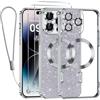 Kokio Magnetica per iPhone 14 Pro Cover Glitter,Con 2 * Vetro Temperato e 1* Cordini,Compatibile con MagSafe,Glitterata Custodia per Womem Girl,Con Protezione dell Obiettivo Fotocamera,Argento