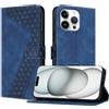 YIRRANZD Custodia per iPhone 16 PRO Max, Cover a Libro in Pelle PU con Slot Cart e Silicone TPU Bumper, Flip Caso Portafoglio Cover per iPhone 16 PRO Max (Blu)