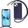 Beajew Custodia per iPhone 13 Mini Cover con Regolabile Rimovibile Corda da Catena Collana Necklace Antiurto Cordino Collari per iPhone 13 Mini, Blu Scuro