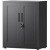 LVSTEEL Armadio Multifunzionale con Serratura, Armadietto 2 Ante, Armadio Ufficio, Dotato di 2 Ripiani Regolabili in Altezza, Nero, 91.5×75×40 cm