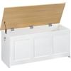 HOOBRO Cassapanca Portaoggetti da 100 cm con Cerniere di Sicurezza, Scatola Contenitore con Coperchio Ribaltabile, per Ingresso, Camera da Letto, Soggiorno, Bianco e Colore Legno Naturale EWN141CW01
