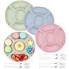 Mfqire Set di Piatti Snack con Scomparti - 4 Pezzi in Colori Pastello con 6 Forchettine - Vassoio Riutilizzabile da 22,5 cm per Dolci, Frutta, Salse, Aperitivi - Ideale per Feste e Uso Quotidiano