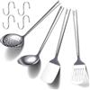 QITIXI:OU Set di utensili da cucina in acciaio inox, set da cucina, utensili da cucina, set di spatole per carne, cucchiaio, mestolo, utensile wok