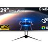 grebear Monitor ultra ampio 2K da 29", display IPS 21:9 WFHD 2560 x 1080P 75Hz 99% sRGB DP Monitor per computer HDMI per giochi in ufficio a casa, HDR - Black