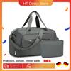 KONO Set di valigie da viaggio Kono Borsa da weekend in 2 pezzi con scomparto per scarpe e borsa per cosmetici Design multicamera per sport da viaggio - Grigio