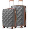 British Traveller Set di valigie da 2 pezzi per viaggiatori britannici: guscio rigido leggero, 4 ruote spinner, lucchetto TSA, valigia da check-in da 24 "28" - Grigio