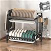 Seeiswork Stendino per piatti da cucina a 2 livelli, scolapiatti, scolapiatti, con cestello di scarico, organizer per stoviglie da appoggio - Model A Double-layer