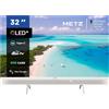 Metz 32Mqe7100Z TV HD Qled Google da 32 pollici | Eyecare 3.0, Hdr10, design bianco con maniglia, alimentazione di tipo C, altoparlante anteriore